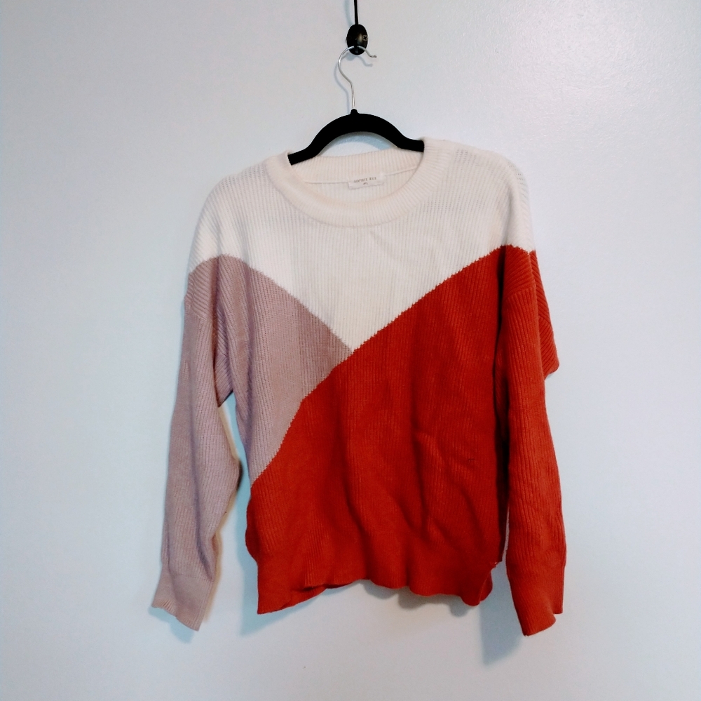 Sophie Rue ribbed lightweight color blocked sweater with crewneck size large. Mi